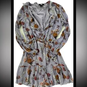 Paige XS Dress Purple Ruffle Floral Mini Club Glam XS pre loved